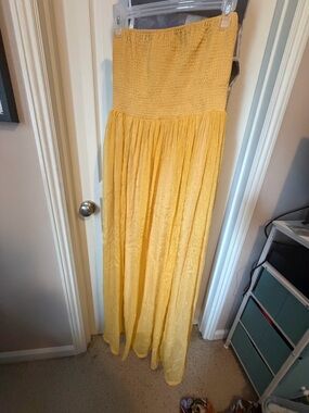 Sunshine Yellow Smocked Strapless Maxi Dress
